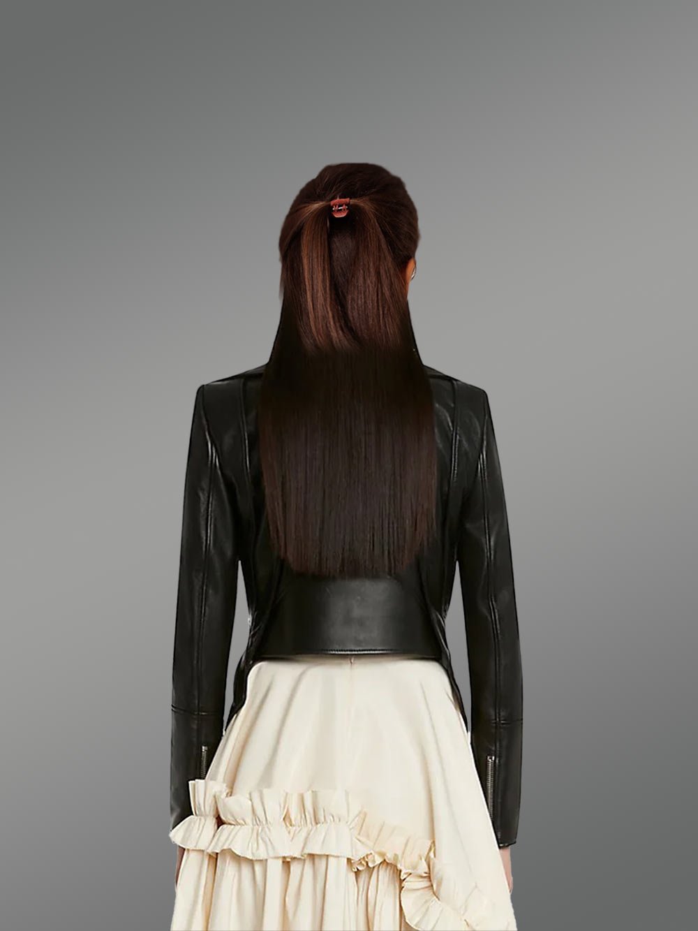 Dressy Crop Leather Jacket in Black - Image 4