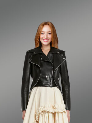 Dressy Crop Leather Jacket in Black