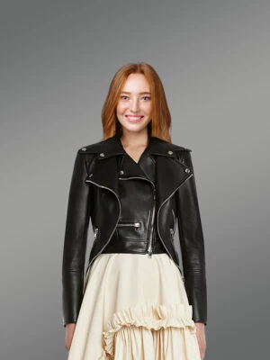 Dressy Crop Leather Jacket in Black