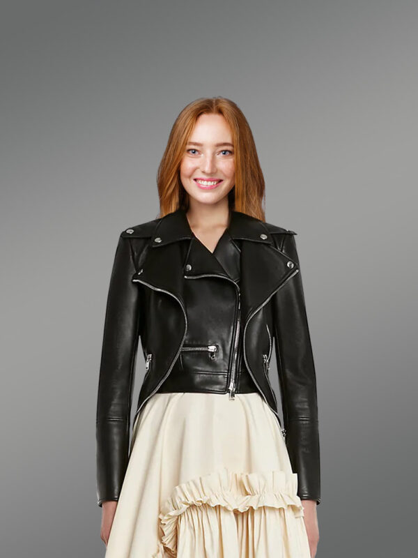 Dressy Crop Leather Jacket in Black