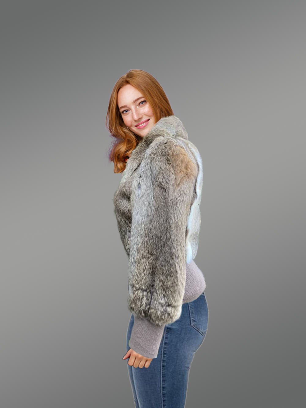 Hare Fur Bomber Jacket for Women in Natural Color - Image 3