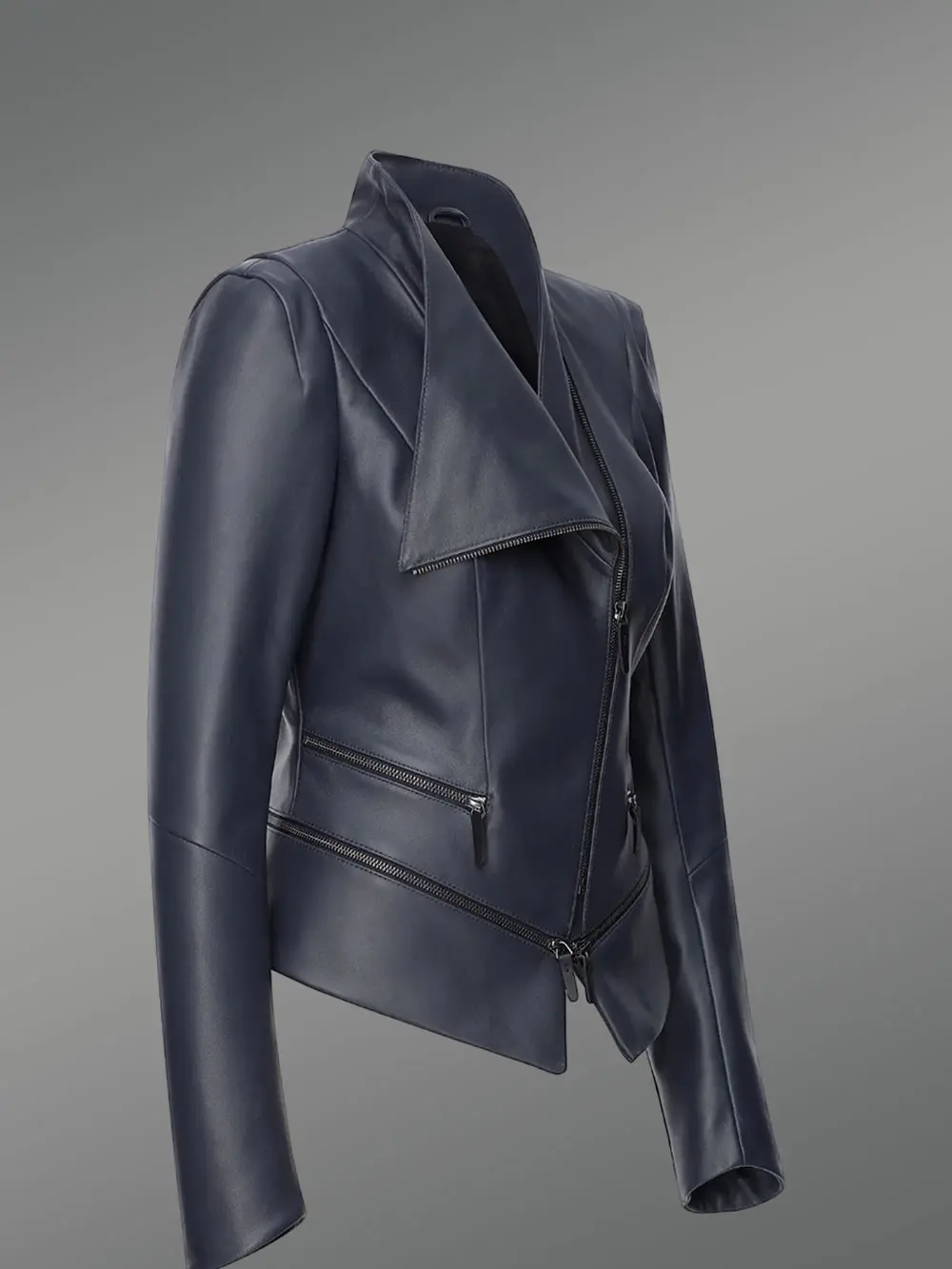 Adjustable Length Single Collar Biker Jacket - Image 2