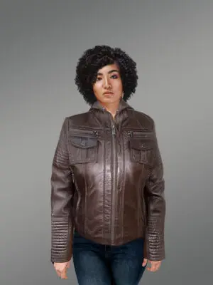 Leather Moto Jacket with Square Pockets