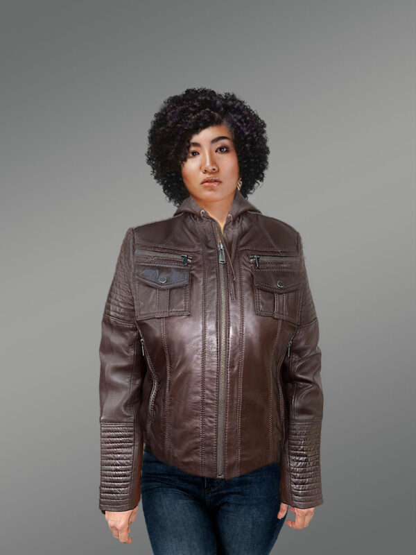 Leather Moto Jacket with Square Pockets
