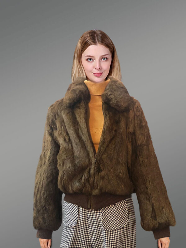 Real Rabbit Fur Bomber For Stylish Womens close view