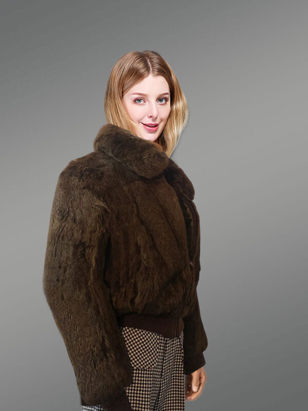 Real Rabbit Fur Bomber For Stylish Womens side view