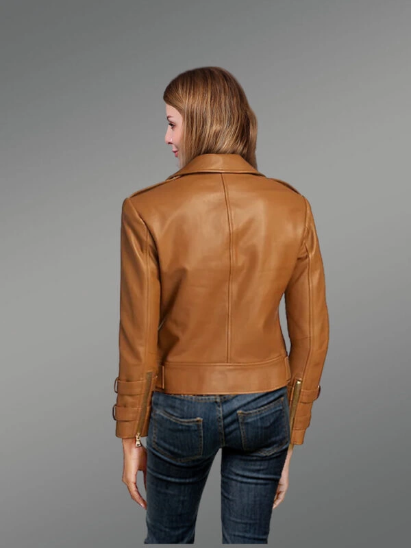 Real Leather Biker Jacket in Tan - Image 5