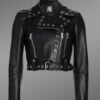 Metallic Crop Leather Jacket front view