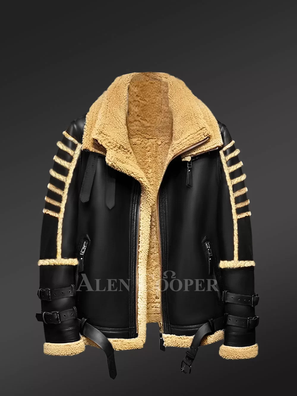 Stylish Sheepskin Jacket with Belts
