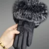 leather glove with fox fur cuff