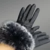 leather glove with fox fur cuff