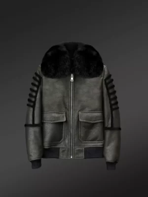 Sheepskin Shearling Jacket in Army Green for Men