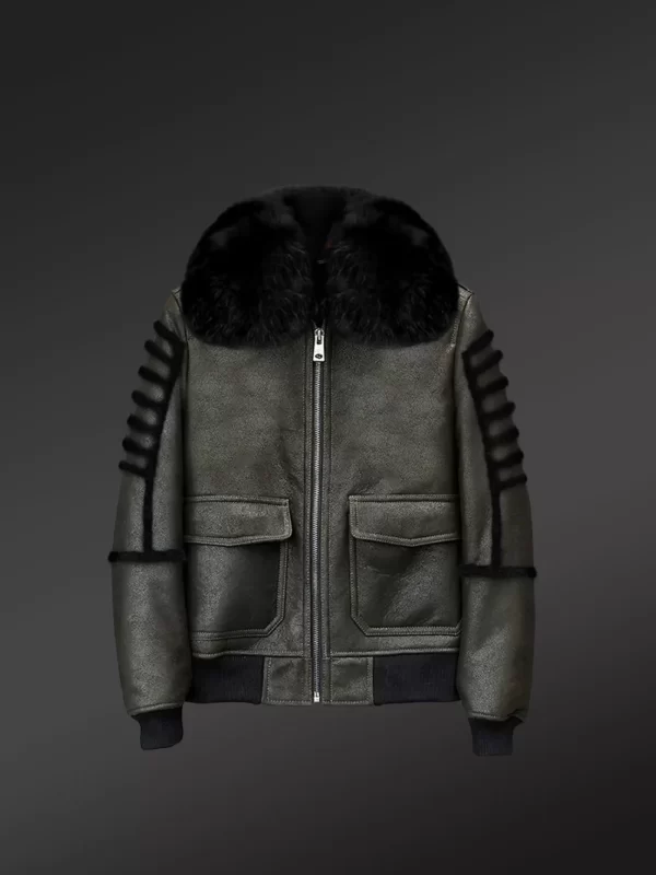 Sheepskin Shearling Jacket in Army Green for Men