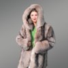 Women Fox Fur Long Coat with Crystal Effect