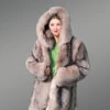 Women Fox Fur Long Coat with Crystal Effect