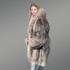 Women Fox Fur Long Coat with Crystal Effect