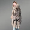 Women Fox Fur Long Coat with Crystal Effect