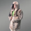 Women Fox Fur Long Coat with Crystal Effect