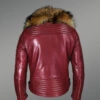 Men’s Wine Color Fashion Leather Moto Jacket With Real Raccoon Collar For Winter