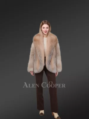 Gold Fox Short Jacket with Shawl Collar is the New Trendy Winter Fashion