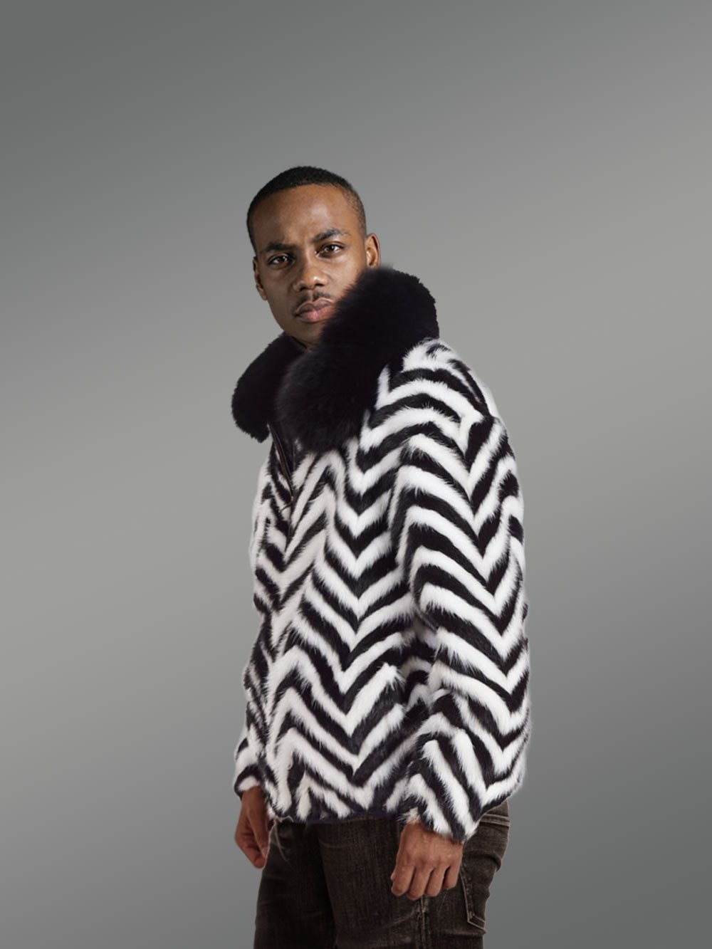 Mink Jacket With Black Fox Collar for Men - Image 3