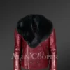 New-Mens-Wine-Color-Motorcycle-Biker-Jacket-with-Detachable-Fox-Fur-Collar