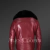 New-Mens-Wine-Color-Motorcycle-Biker-Jacket-with-Detachable-Fox-Fur-Collar-back-side-view