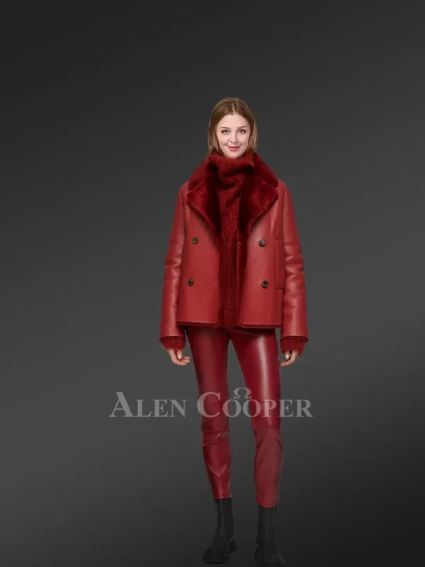 Shearling Calla Coat in Cherry Red