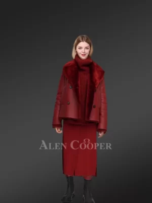 Shearling Calla Coat in Cherry Red