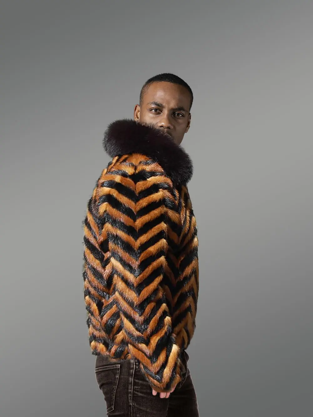 Whiskey Mink Jacket With Black Fox Collar - Image 3