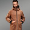 Mens Shearling Coat Long Fur Jacket with Hooded