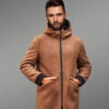 Mens Shearling Coat Long Fur Jacket with Hooded