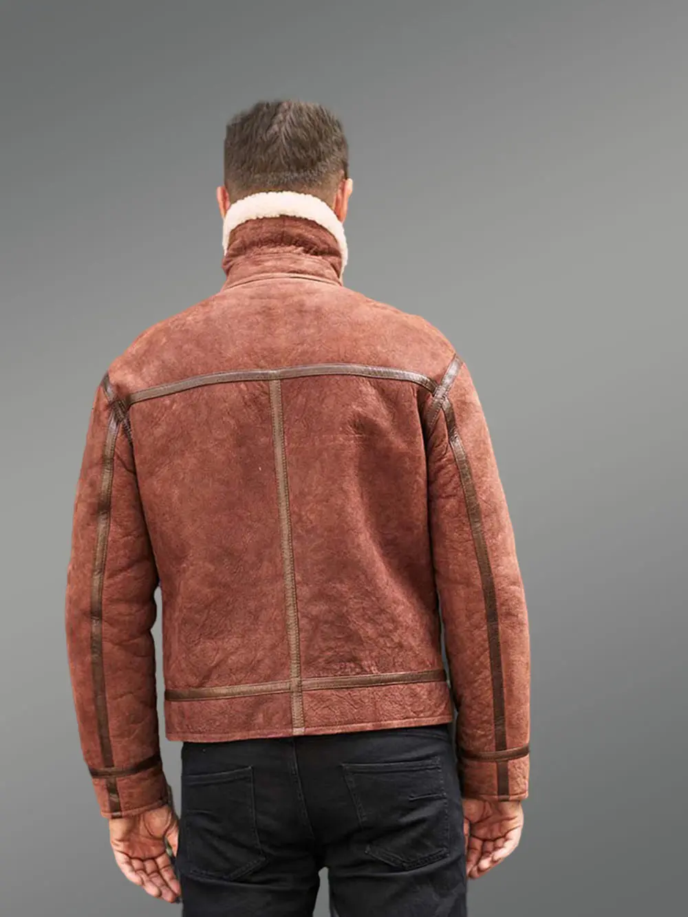 Men Sheepskin Jacket with Leather Straps - Image 8