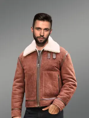 Men Sheepskin Jacket with Leather Straps