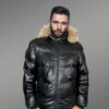 All Goose Down Leather Bomber Jacket