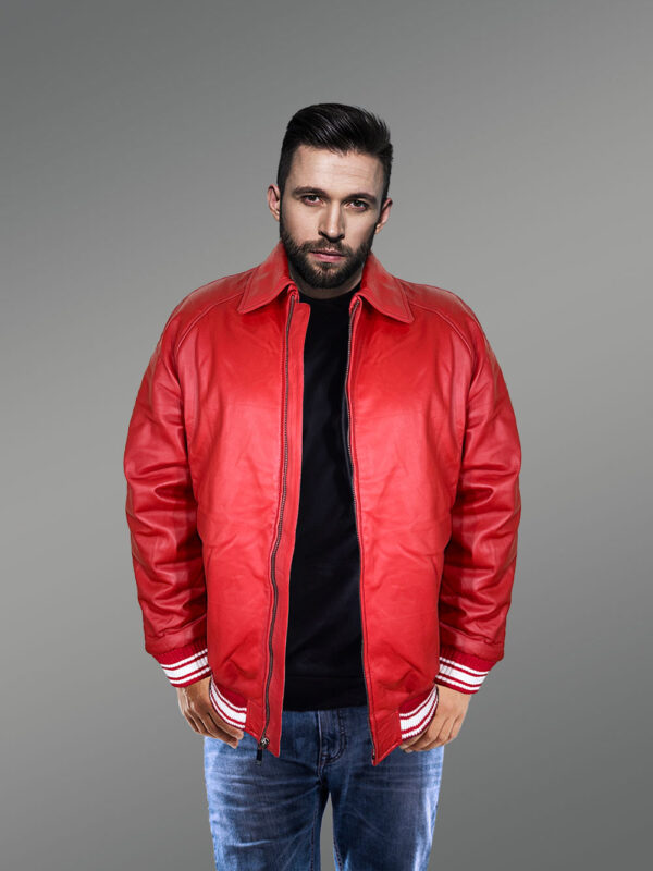 Mens Red Lambskin Leather Bomber – Vibrant Looks with Promise of Comfort - Image 2