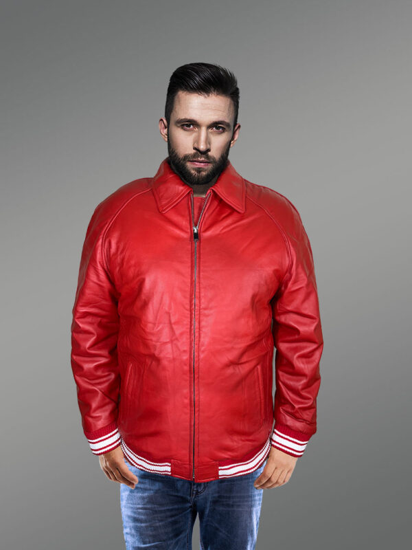 Mens Red Lambskin Leather Bomber – Vibrant Looks with Promise of Comfort - Image 4