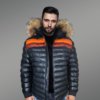 Down Leather Bomber with Raccoon Fur Hood