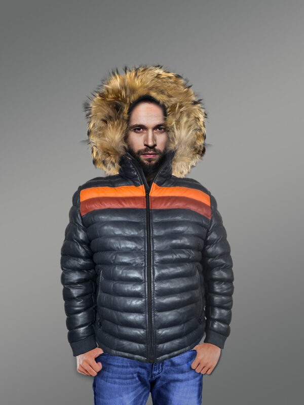 Down Leather Jacket with Fur Trims Accentuating the Hood - Image 4