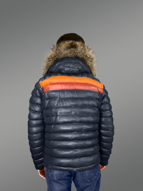 Down Leather Jacket with Fur Trims Accentuating the Hood - Image 5