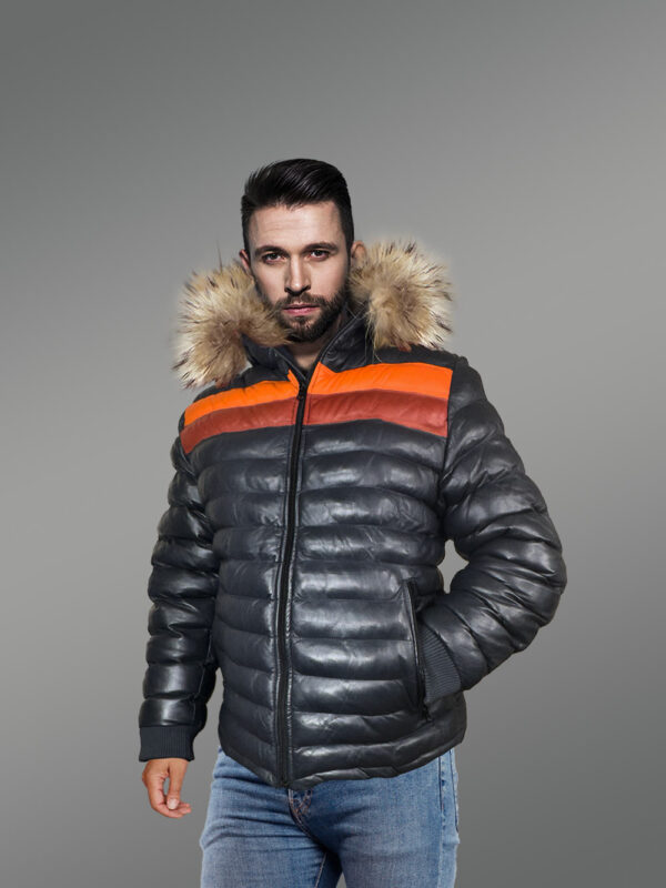 Down Leather Jacket with Fur Trims Accentuating the Hood - Image 2
