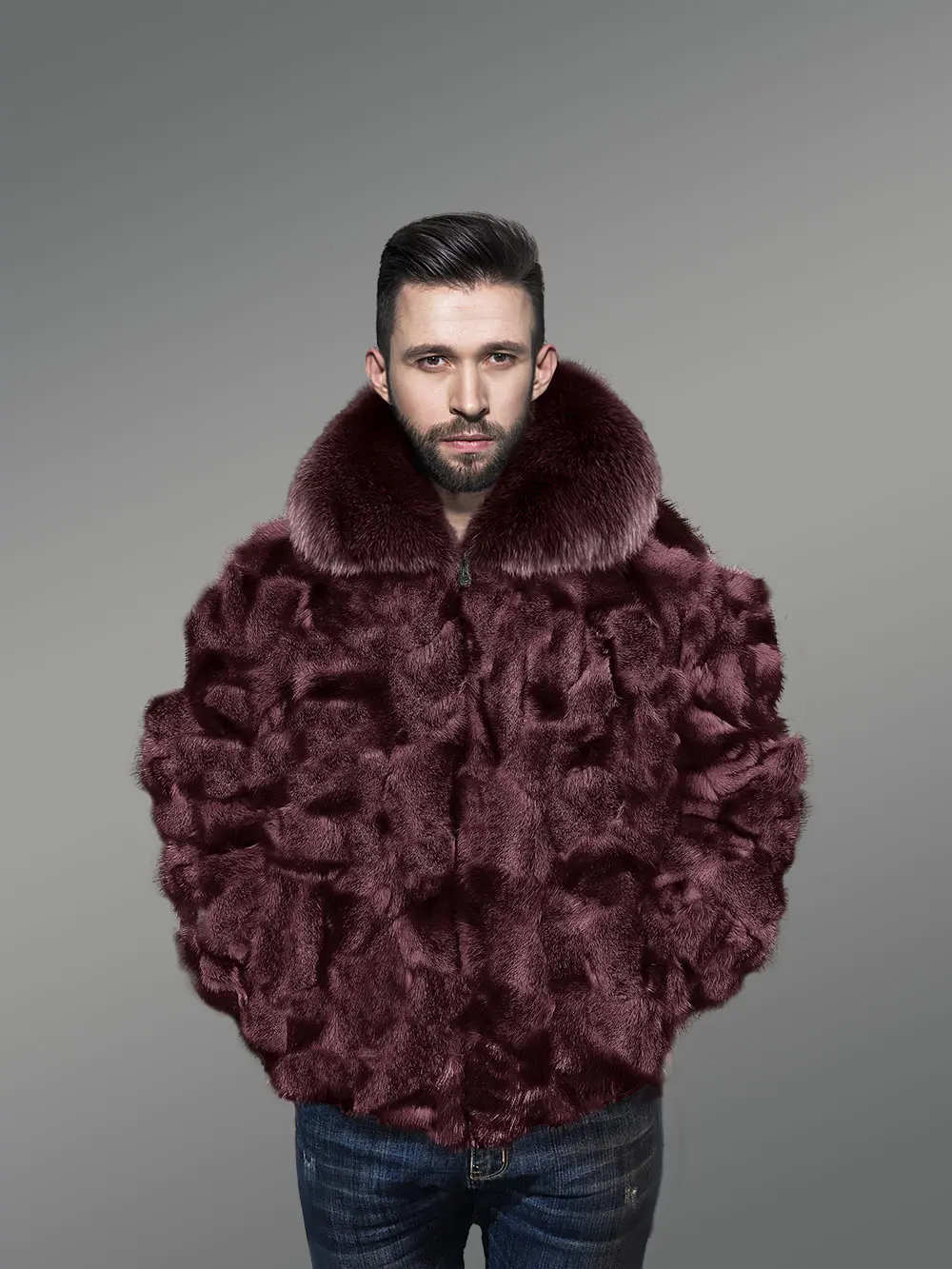 Fox Fur Bomber with Flexible Hem and Wrist