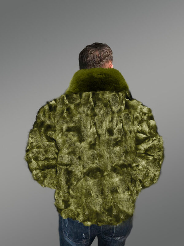Men Fox Fur Bomber in Olive - Image 3