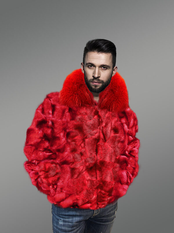Fox Fur men Bomber in Red - Image 2