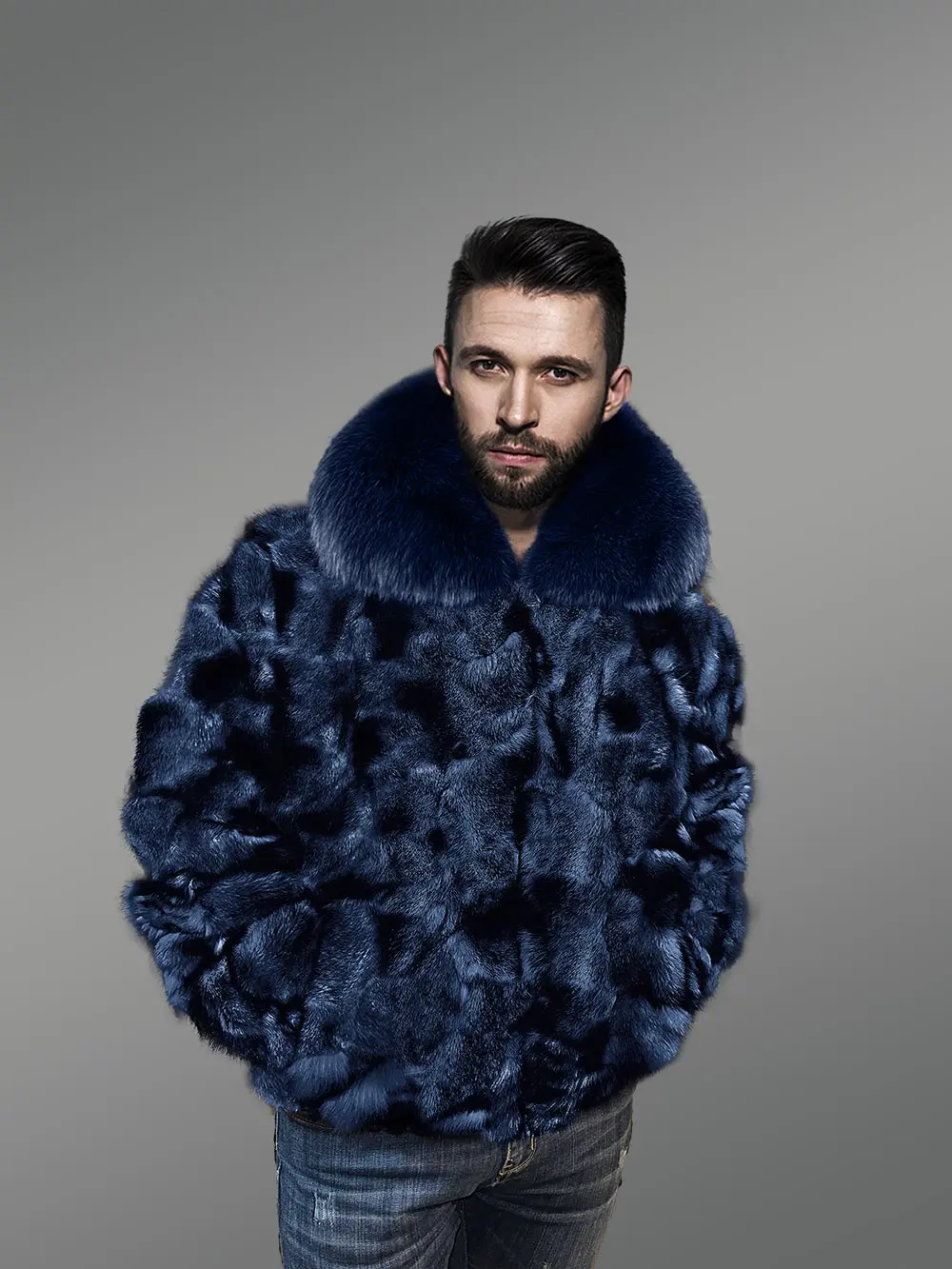 Furry Fox fur Bomber for Men - Image 3