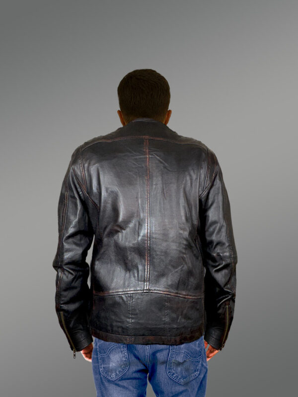Leather Moto Jacket with Band Collar – Step out In Style - Image 5