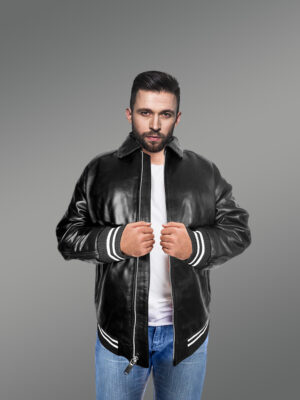 Stylish Leather Bomber with a Zip-up Front