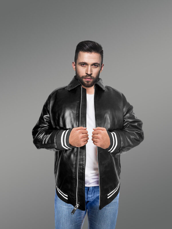 Stylish Leather Bomber with a Zip-up Front