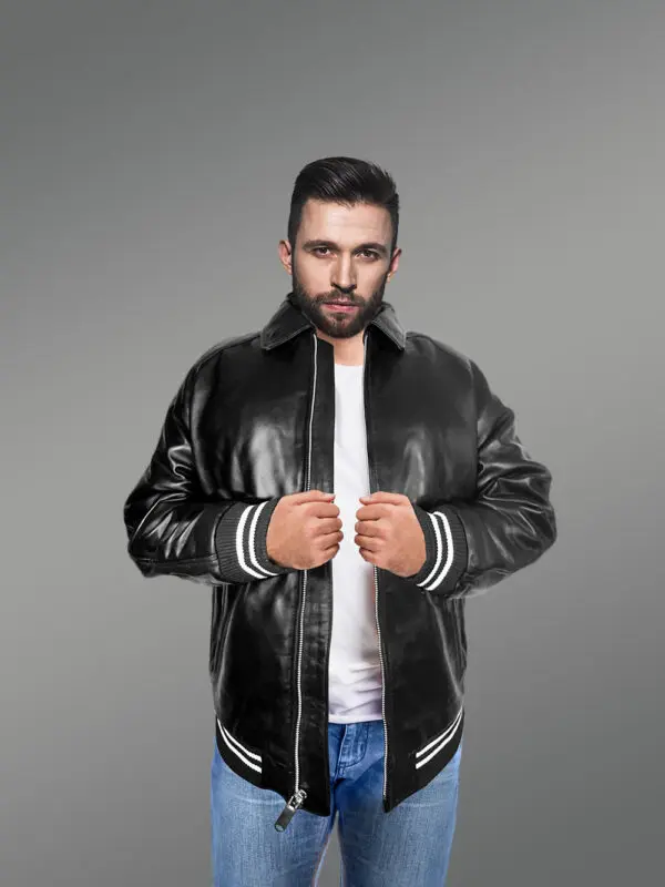 Stylish Leather Bomber with a Zip-up Front