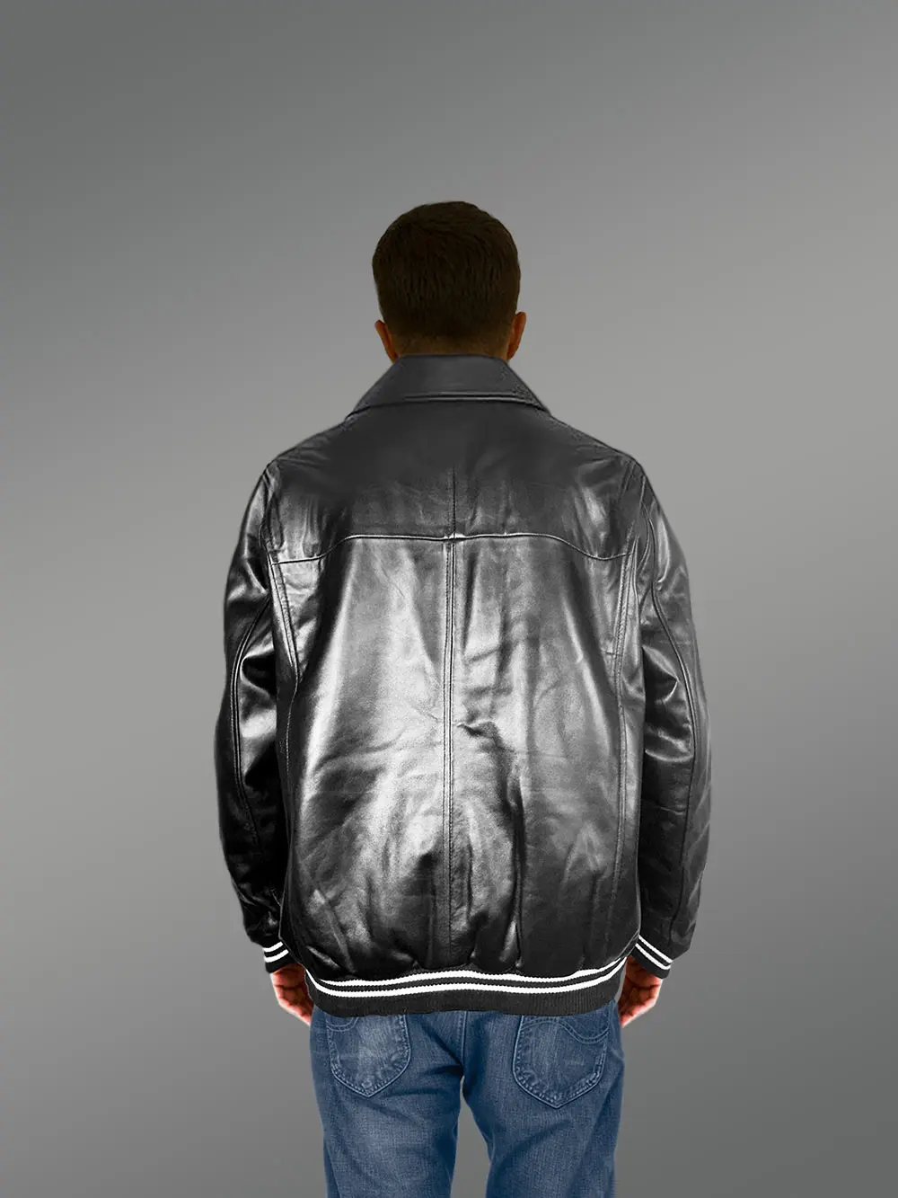 Stylish Leather Bomber with a Zip-up Front - Image 4